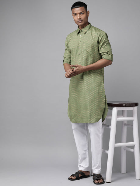 Buy Men's Olive Pure Cotton Printed Pathani Set Online