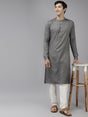 Buy Men's Grey Art Silk Woven Thread Work Kurta Pajama Set Online