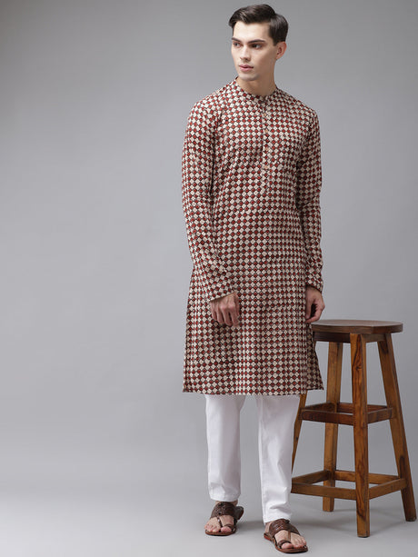 Buy Men's Beige Cotton Hand Block Printed Kurta Pajama Set Online