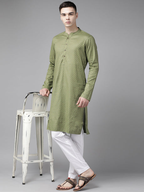 Buy Men's Green Pure Cotton Printed Kurta Pajama Set Online