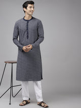 Buy Men's Blue Cotton Printed Kurta Pajama Set Online