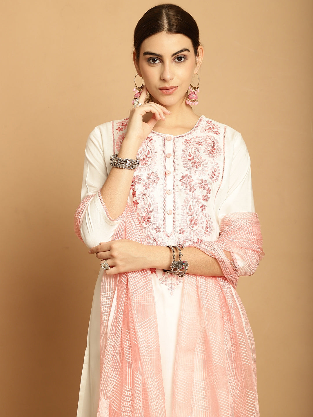 Off White  Rayon Printed Kurta Set