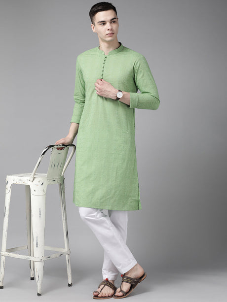 Buy Men's Green Pure Cotton Chikankari Embroidered Kurta Pajama Set Online