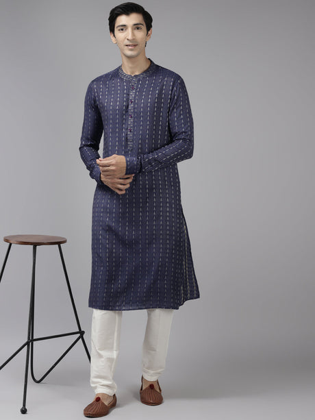 Buy Men's Blue Art Silk Woven Thread Work Kurta Pajama Set Online