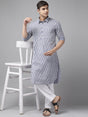 Buy Men's Light Grey Pure Cotton Chevron Printed Pathani Set Online