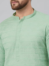 Buy Men's Green Cotton Chikankari Embroidered Kurta Pajama Set Online - Zoom Out