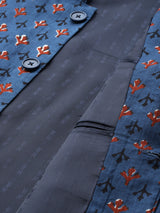 Buy Men's Blue Pure Cotton Printed Nehru Jacket Online - Zoom In