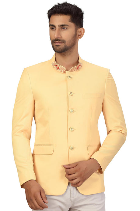 Buy Men's Suiting Fabric  Solid Jodhpuri in Cream  Online - Back