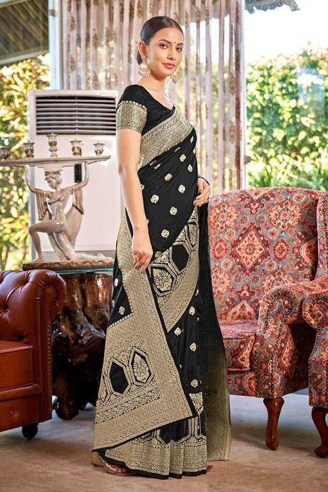Black Banarasi Silk Woven Saree