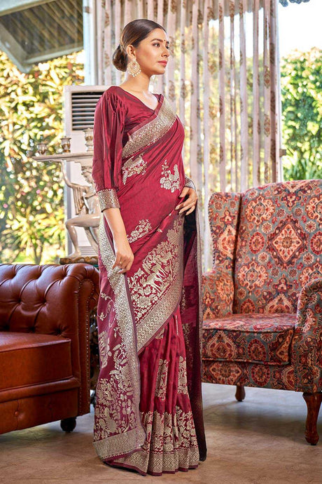 Bright Pink Banarasi Silk Zari Woven Saree