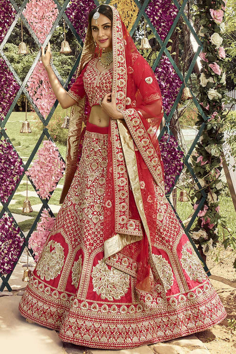 Red Coloured Heavy Pure Soft Georgette with Embroidery+Real Diamonds Hand  work Woman Ready made Wedding Designer Bridal Blouse- Free Size Up to 42