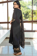 Buy Pure Cotton Solid Ready to Wear Suit Set in Black Online - Back