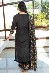 Buy Pure Cotton Solid Ready to Wear Suit Set in Black Online - Front