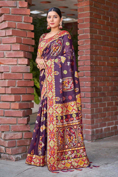 Purple Zari Woven Cotton Silk Saree