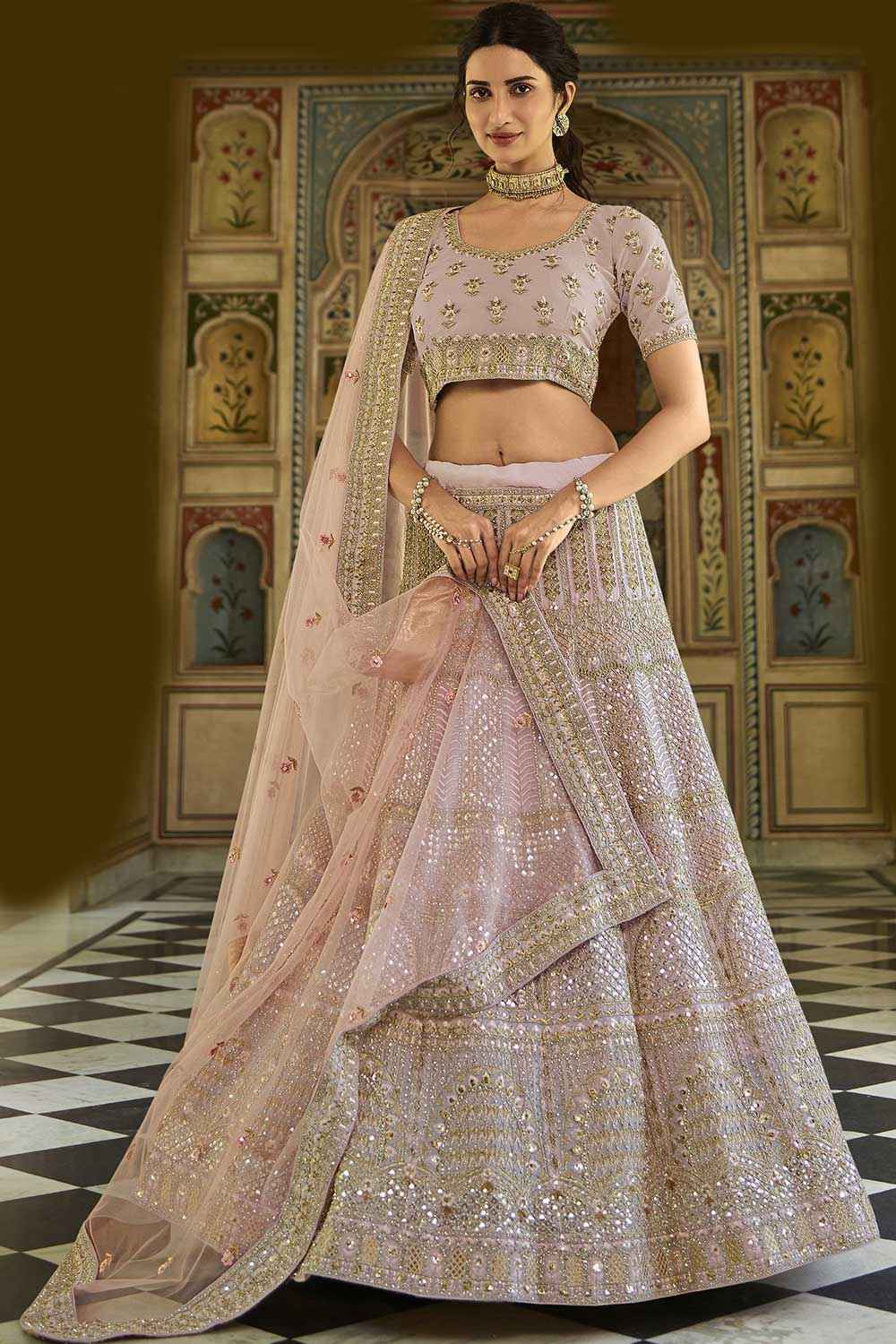 Yellow Organza Embroidered Lehenga Choli