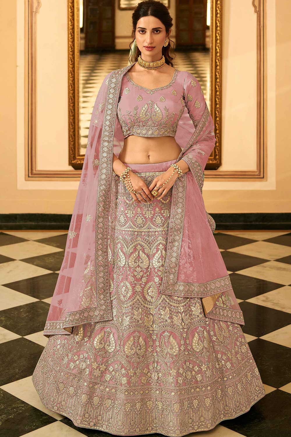 Light-Purple Organza Embroidered Lehenga Choli