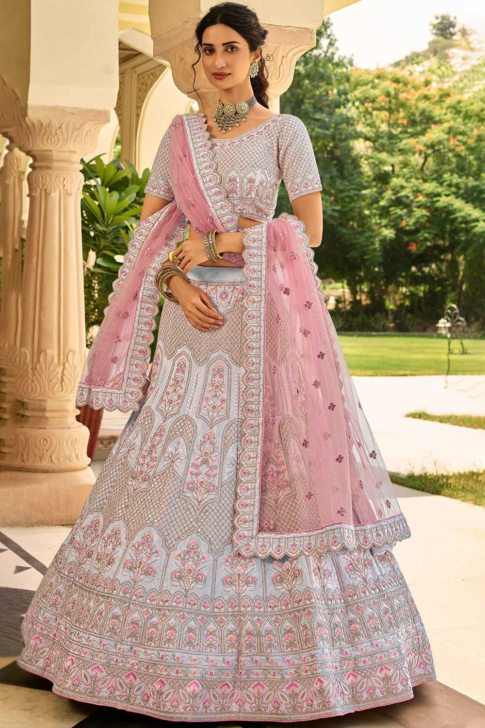 Light-Purple Crepe Embroidered Lehenga Choli