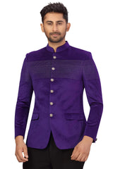 Buy Men's Velvet Embroidery Jodhpuri Set in Purple Online - Back