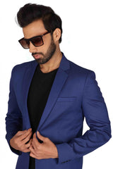 Buy Men's Suiting Fabric  Solid Blazer in Blue Online - Front