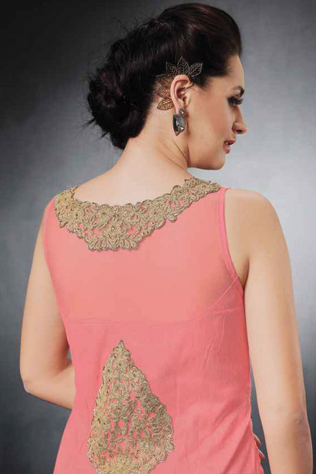Buy Pink Lycra Cord embroidery Lehenga Set Online - Front