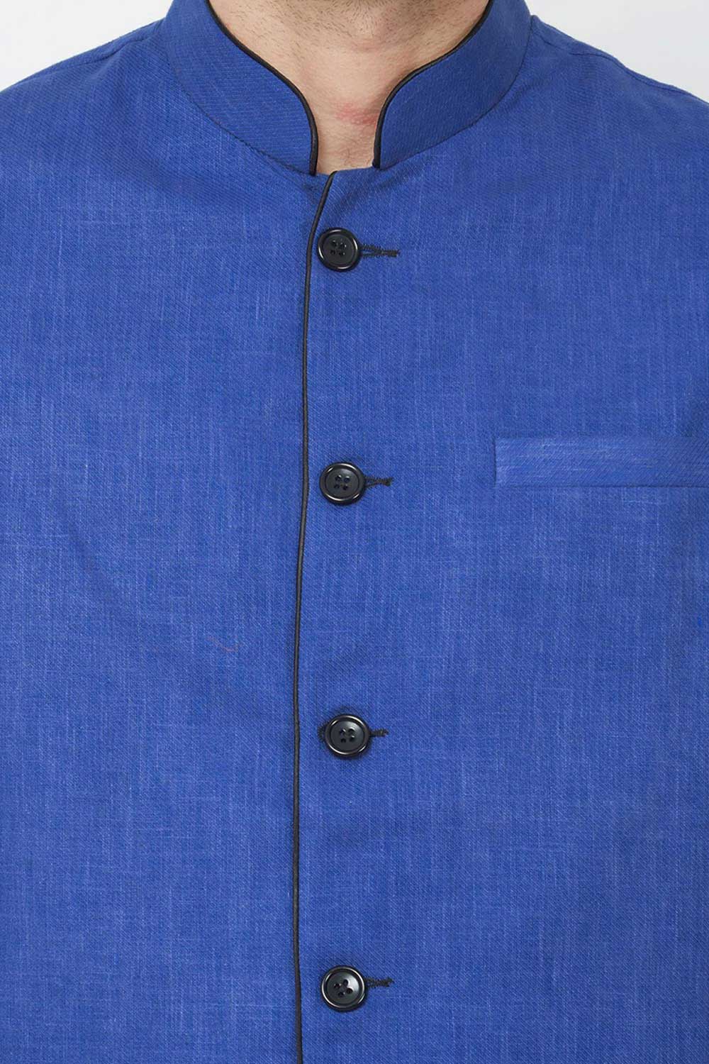 Buy Men's Linen solid Jodhpuri Set in Royal Blue Online - Front