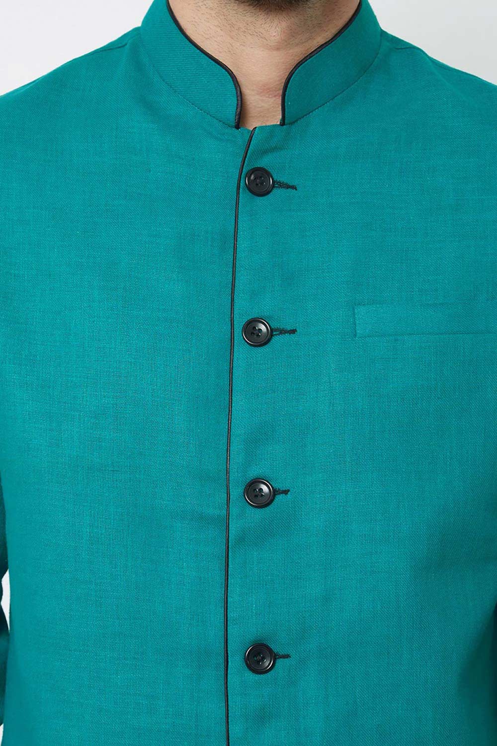 Buy Men's Linen solid Jodhpuri Set in Rama Green Online - Front