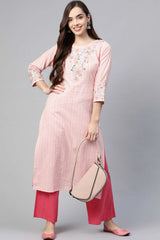 Buy Blended Cotton Embroidered Kurta Top in Pink Online - Zoom In