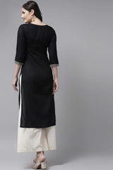 Buy Viscose Rayon Embroidered Kurta Top in Black Online - Front