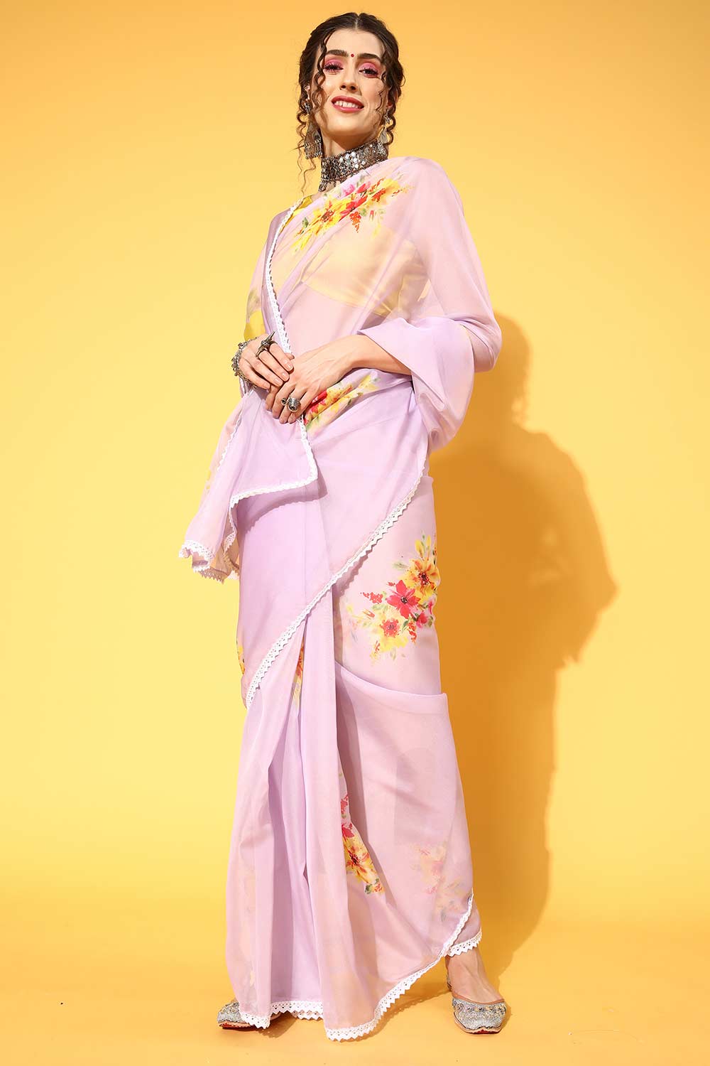 Lavender Organza Floral Digital Print Saree