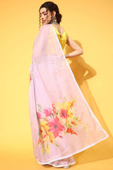 Lavender Organza Floral Digital Print Saree