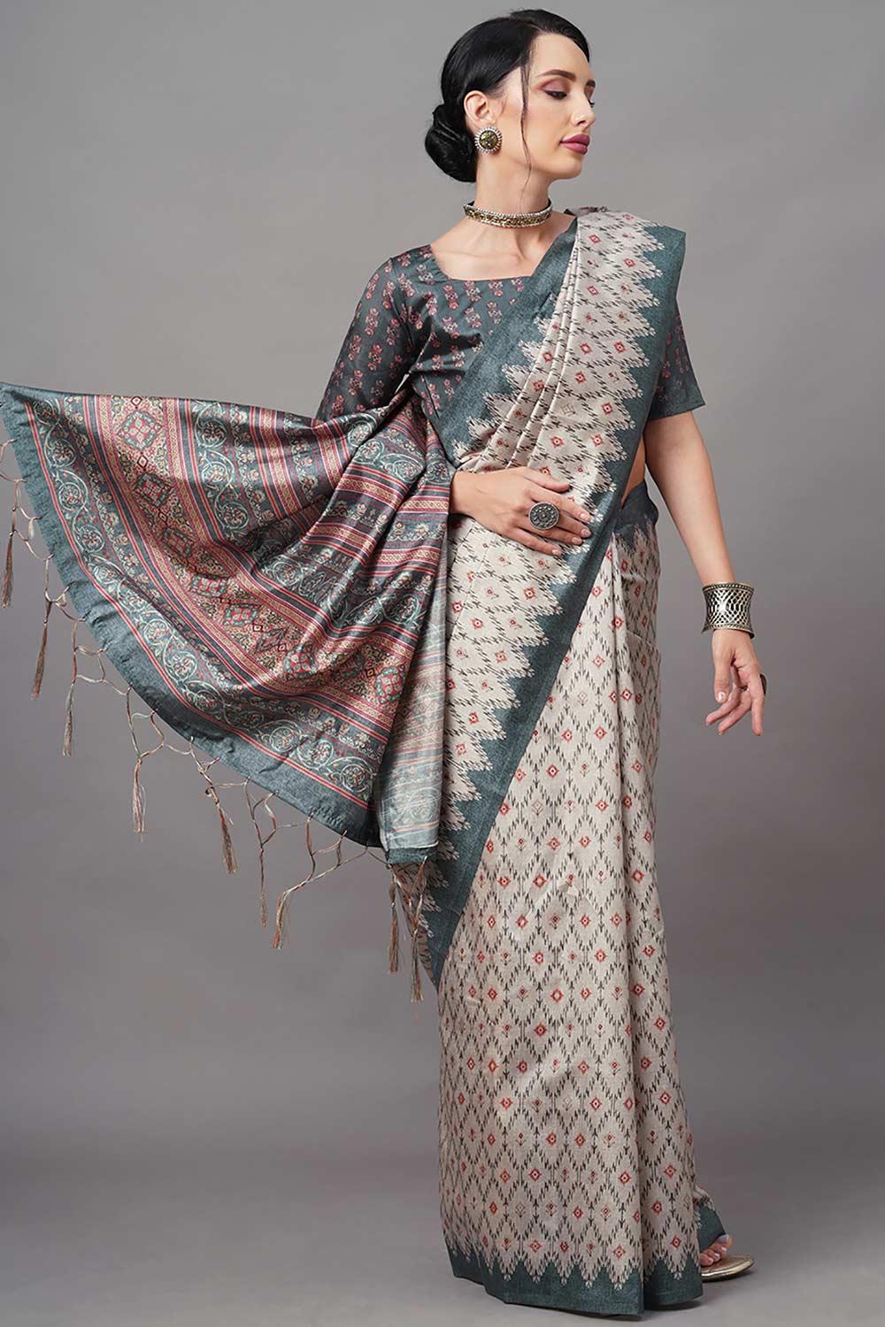 Bhagalpuri Silk Light Green Digital Print Designer Saree