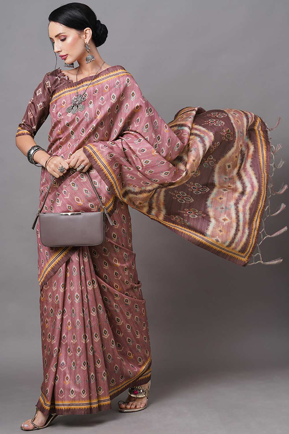 Bhagalpuri Silk Mauve Digital Print Designer Saree