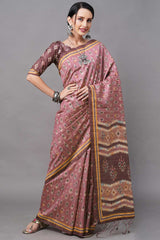 Bhagalpuri Silk Mauve Digital Print Designer Saree