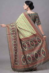 Bhagalpuri Silk Olive Digital Print Designer Saree