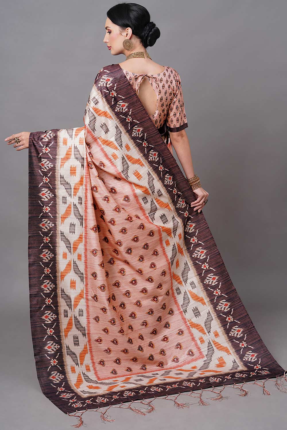 Bhagalpuri Silk Peach Digital Print Designer Saree