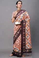 Bhagalpuri Silk Peach Digital Print Designer Saree