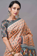 Bhagalpuri Silk Peach Digital Print Designer Saree