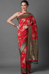 Buy Blended Silk Zari Woven Saree in Red Online
