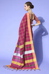 Magenta Linen Checkered Uppada Saree