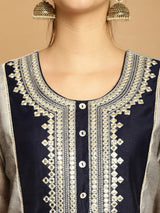 Grey  Chanderi Printed Kurta Set