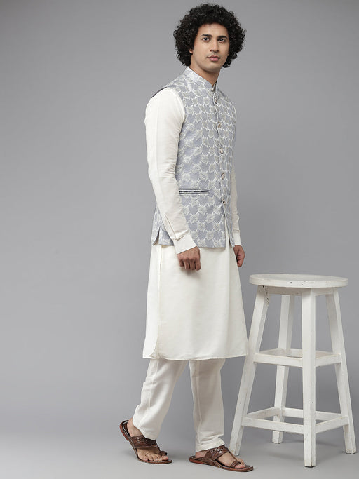 White Kurta Pyjama Set with Jacket