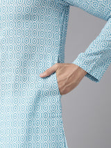 Buy Men's Blue Pure Cotton Printed Kurta Pajama Set Online - Zoom In