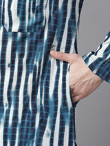 Buy Men's Blue Cotton Tie And Dye Print Straight Kurta Online - Zoom In