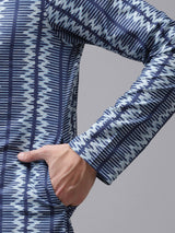 Buy Men's Blue Cotton Printed Kurta Pajama Set Online - Zoom In