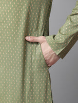 Buy Men's Green Cotton Printed Straight Kurta Online - Zoom In