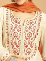 Cream  Chanderi Printed Kurta Set