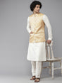 Buy Men's Off-White Silk Jacquard Woven Design Kurta Pajama Jacket Set Online