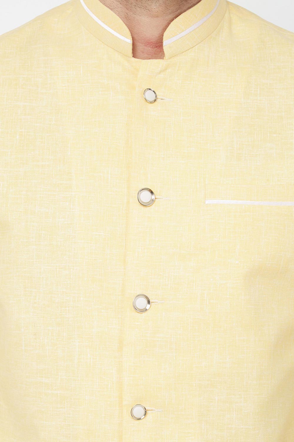 Buy Men's Linen solid Jodhpuri Set in Yellow Online - Front