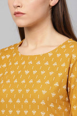 Buy Pure Cotton Block Printed Ready to Wear Kurta Set in Mustard Yellow Online - Side