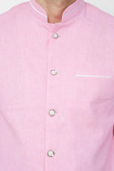 Buy Men's Linen solid Jodhpuri Set in Baby Pink Online - Front
